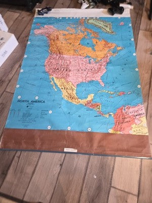 Vintage Champion Series North America Political Weber Costello Pull Down Map