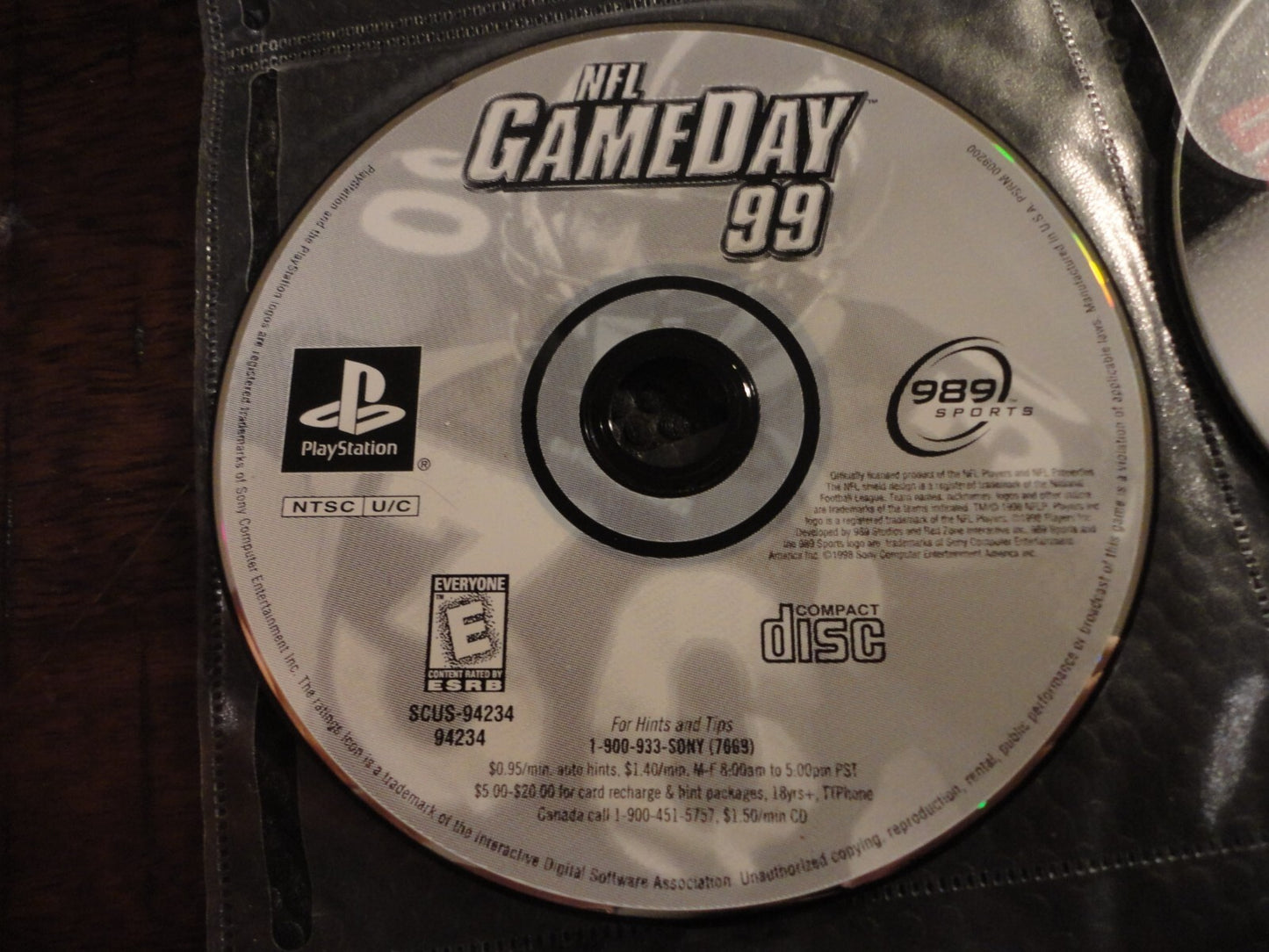 NFL GameDay 99 (Sony PlayStation 1, 1998) DISC ONLY