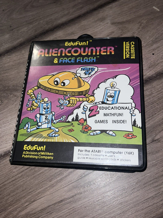 New Edufun Aliencounter Face Flash Atari 16K Diskette Computer Video Game Box