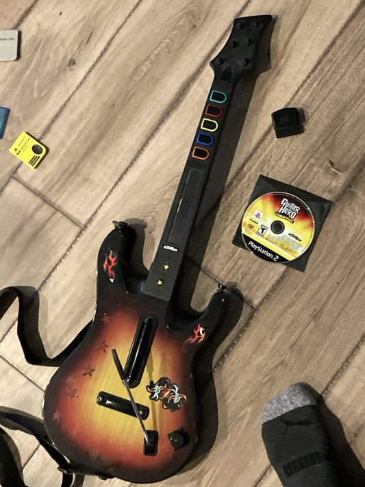 Playstation 2 PS2 Red Octane Guitar Hero Sunburst World Tour Guitar With Game