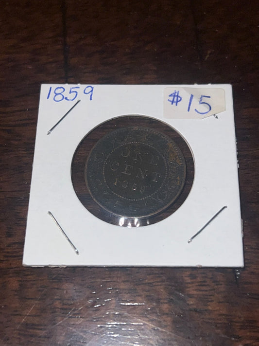 1859 Canada Large Cent Large Penny VF-20 Details