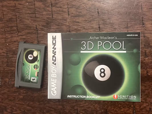 3D Pool (Nintendo Game Boy Advance, 2004) CART + MANUAL ONLY