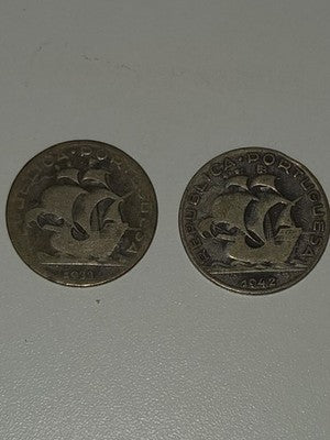 1942 Portugal 5 Escudos Silver Lot of 2