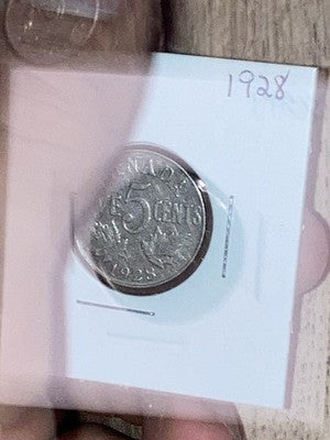 1928 Canada 5 Cents Nickel Coin, King George V