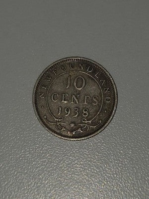 1938 Newfoundland Silver Ten 10 Cents Dime George VI