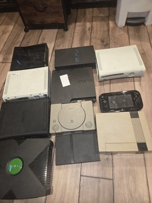 Lot of 10 Broken Consoles Wii U, Xbox, Xbox 360, NES, PS1, PS2, PS3
