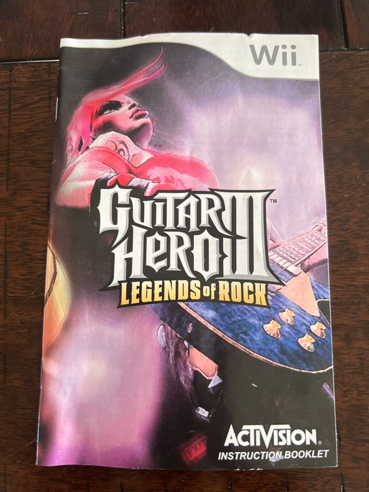 Guitar Hero III: Legends of Rock (Nintendo Wii, 2007) MANUAL ONLY